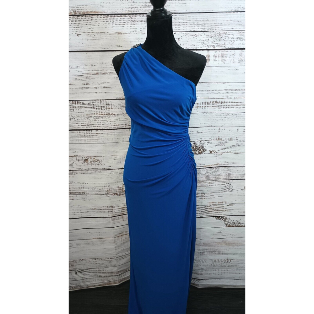 Ralph Lauren Cobalt Blue Evening Gown With One‎ Shoulder Broach Size 10